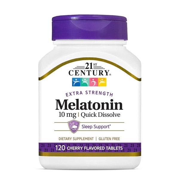 21st Century Melatonin Quick Dissolve Tablets, Cherry, 10 mg, 120 Count (pack of 4)