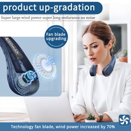 ASNUG Neck Fan, USB Rechargeable Personal Fan, 4000 mAh Battery Operated, 3 Speeds Adjustable, Faster Cooling, Ultra Quiet, Suitable for Home, Office, Travel, Sports