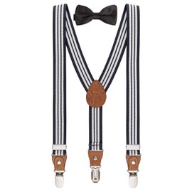 BomGuard Babies, Toddlers, Children's Braces and Bow Tie Set for Ages Approx. 7 Months - 3 Years, Black (black striped)
