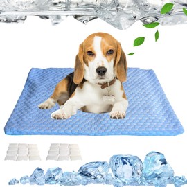 Dog Cooling Mat-Pet Cooling Pad with Built-In Gel Laye Reusable Machine Washable and Portable for Indoor Outdoor with Non-Slip Bottom Non-Toxic for cats small dogs Summer use (Blue, M 42x66cm)
