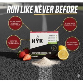 HYK Essential Electrolytes Powder Packets - Science-Backed Daily Hydration Drink Mix - Premium Electrolytes + Vitamins for Superior Absorption - Boost Recovery - Strawberry Lemonade, 30 Sticks