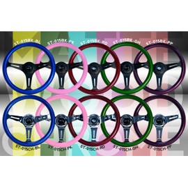 NRG Innovations ST-015CH-GN Classic Wood Grain Wheel (350mm 3 chrome spokes, green pearl/flake paint)