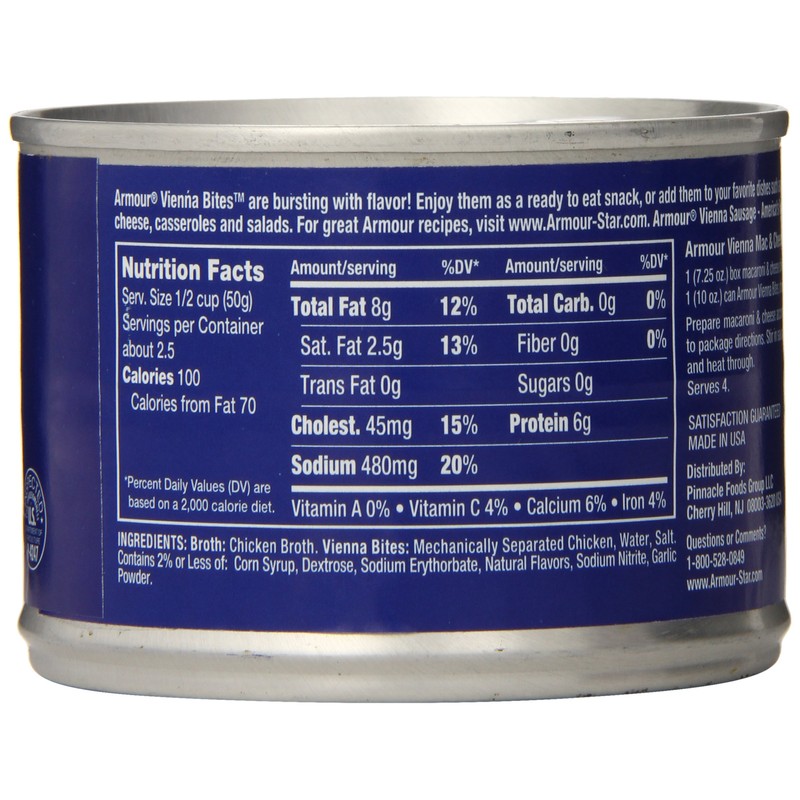Armour Star Chicken Vienna Sausage Bites, Canned Sausage, 10 OZ