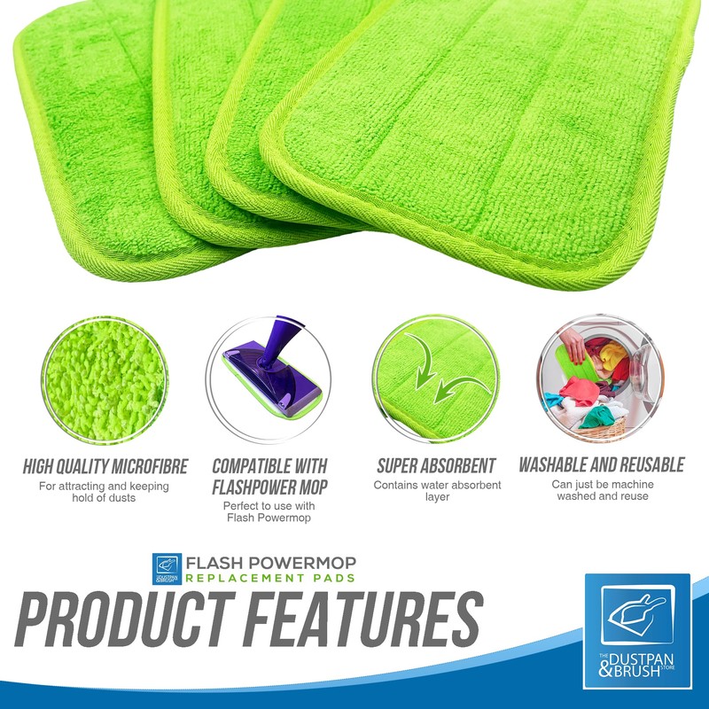 Reusable Microfibre Mop Pads Refills Compatible with Flash Power Mop,