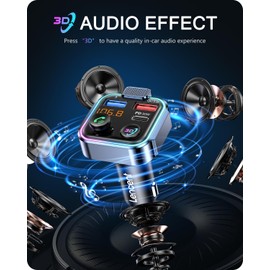 LENCENT Bluetooth 5.3 FM Transmitter, Wireless Radio Adapter Car Kit with Type-C PD 30W+ QC3.0 Fast USB Charger, Hands-Free Calling, Audio Stereo Mp3 Player Receiver, Supports U Disk, Color Light