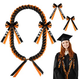 Suncalla Graduation Leis with Bows Class of 2025 DIY Graduation Ribbon Lei with Alphabet Letter Sticker Double Braided Necklace Gift Accessories for High School College Grad Party(Orange,Black,1 Pcs)