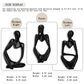 ANTREATU Nordic Thinker Statue 3Pcs Abstract Figurines - Resin Thinker Ornament Modern Collectible Figurines Bookshelf Sitting Sculpture Ornaments Black Ornaments (Black)