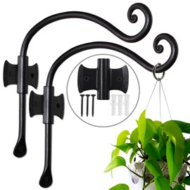 RTZEN Plant Hangers Indoor or Outdoor - Wrought Iron Metal Hanger Indoor Hook - Heavy Duty Wall Bracket Hooks for Hanging Plants Baskets Lanterns Wind Chimes - 2 Pack (Black Axe-Shape Hooks)