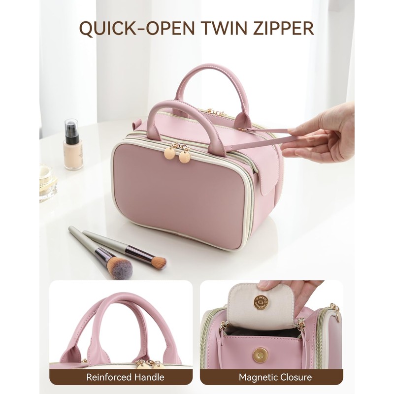 Prite Makeup Bag Cosmetic Bag Large Capacity Side Openings Travel