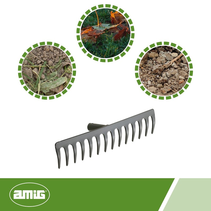 Amig - Garden Rake | Steel Metal Rake with 14