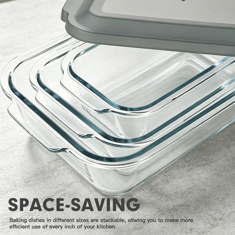 6-Piece Extra-Deep Glass Baking Dish Set with Lids, Rectangular Glass