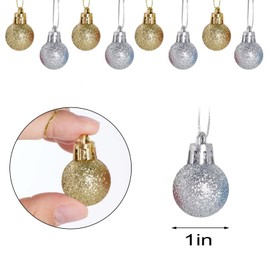 80 Pieces Mini Christmas Tree Ornaments Gold and Silver Christmas Ornaments Glitter Mini Christmas Tree Balls Xmas Miniature Balls 1 Inch Mini Decorative Balls for Christmas Tree Party Decorations