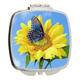 Island Gifting - Beautiful Yellow Flower Sunny Skies with Blue Butterfly - Square Compact Mirror - Travel Mirror