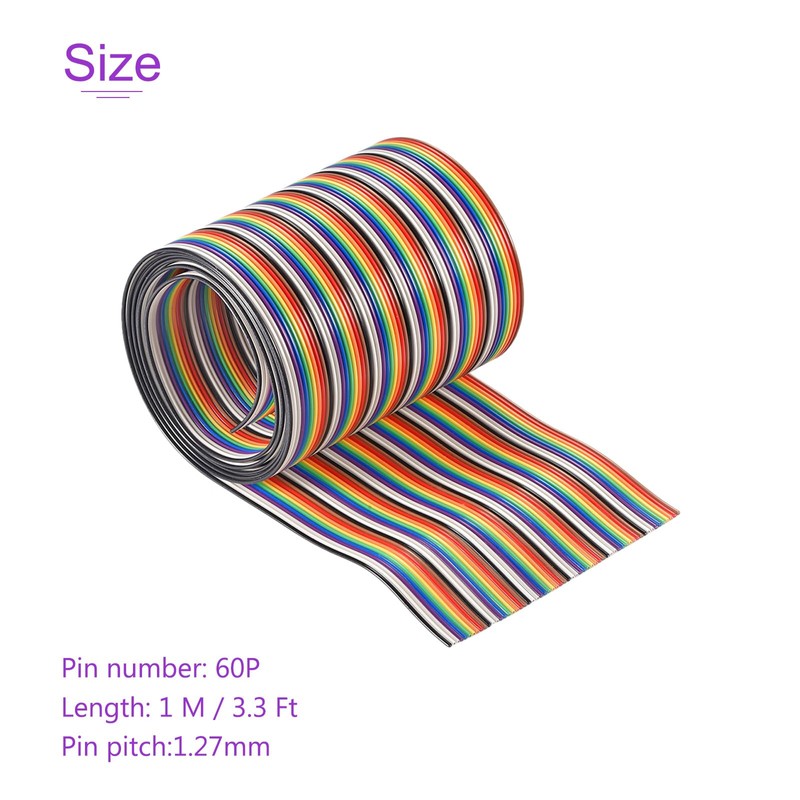 DMiotech 1 Pack 60P IDC Wire Flat Rainbow Ribbon Cable
