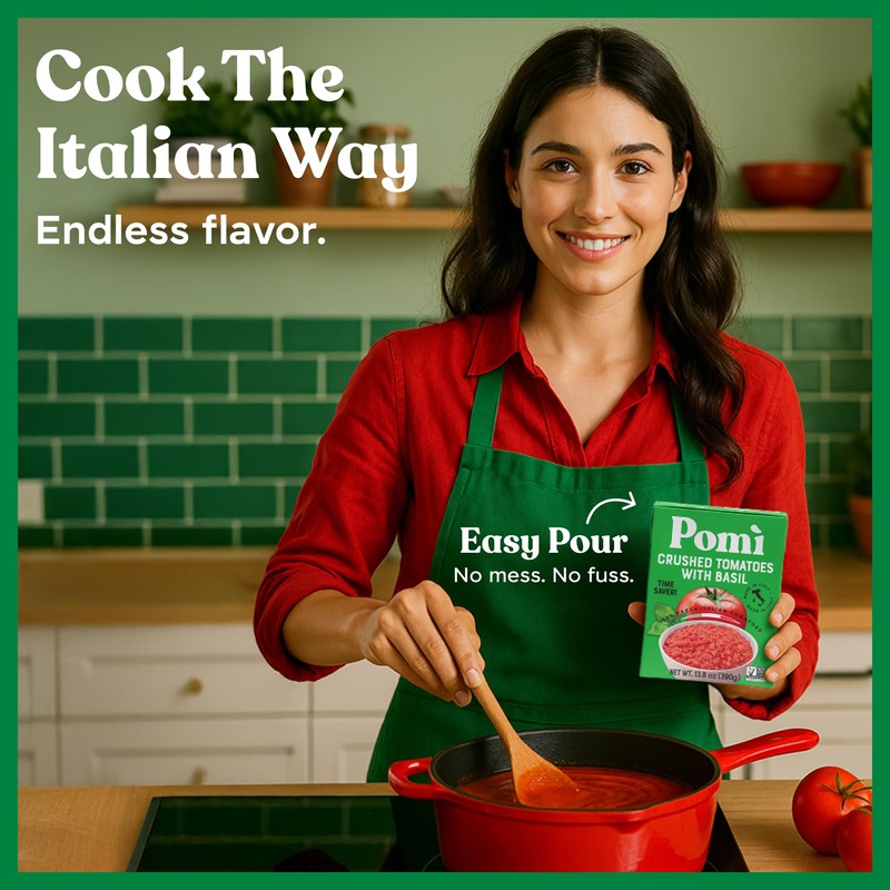 Pomì Crushed Tomatoes with Basil - Creamy, Velvety Italian Sauce,