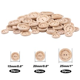Wooden Buttons, 150 Pieces Buttons Handmade, 2 Holes Natural Wooden Buttons, Buttons for Sewing and Crafting Decorations (15/20 / 25mm)