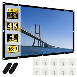 WANDGU 120 Inch Projector Screen: 16:9 HD 4K Projector Screen Wrinkle-Free Hanging Foldable Portable Projection Screen Washable with Hooks and Ropes for Home, Office, School and Outdoor Use