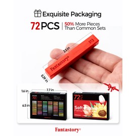 Fantastory Long Soft Chalk Pastels Set, 72 Sticks,Includes 5 Fluorescent Colors,Non Toxic Soft Pastels for Artists,Kids,Beginners,Students,Classroom,Drawing,Blending,Layering