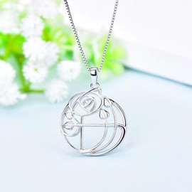 YL Charles Rennie MacKintosh Rose Glasgow Rose Necklace 925 Sterling Silver Pendant for Women, Sterling Silver, Mackintosh,Rennie