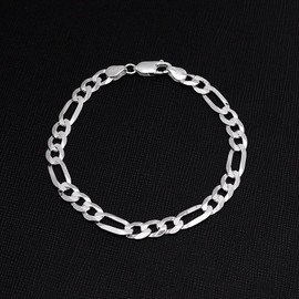 Treasure Bay Women's Silver Bracelet Men's Silver Bracelet Made in Italy 925 Silver Figaro Bracelet Gift for Him Gift for Her, Sterling Silver