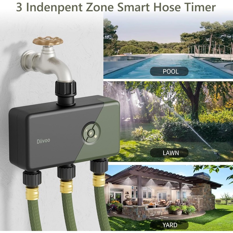 DIIVOO WiFi Sprinkler Timer 3 Zone Smart Water Timer Remote