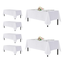 sancua White Tablecloths for 8 Foot Rectangle Tables, 6 Pack - Washable Polyester Fabric Table Cover for Wedding Wedding, Birthday Party, Banquet Reception, 60x120 Inch