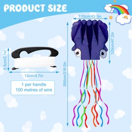 XIMEY Octopus Kite, Children's Kite, Flight Kite, Large, 550 x 72 cm, Children's Flight Kite, Wind Kite with Kite Cord, 100 m, Let Kite Climb Children from 8 Years and Adults