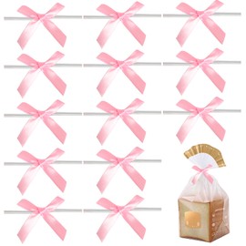 HAPY SHOP 100 Pack Pink Satin Ribbon Twist Tie Bows for DIY Gift Wrap Decoration,Package Decorating Ribbon Bow, Bowknot for Treat Bags,Gift Bags