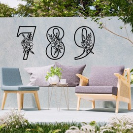 ESTART 12 Inch House Numbers Metal Wall Decor, Floating House Numbers, Rustic Flower House Address Number Metal Signs, Large Number Address Plaque Wall Hanging Decoration for Home Yard Garden Outdoor