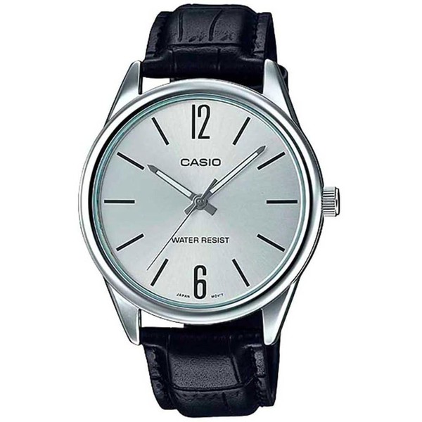 Casio #MTP-V005L-7B Men's Standard Analog Black Leather Band Silver Dial