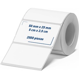 Bluelander Rollo Etiqueta Térmica Plastica Directa de 2x1 (50 mm*25 mm), Rollo con 2000 Etiquetas Adhesivas, Etiquetas Personalizadas, Para Impresora de Etiqueras Adhesivas (Chico 50 x 25 mm)