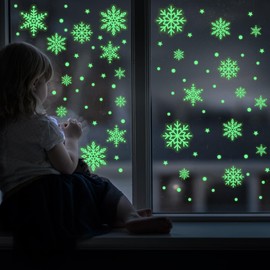 62Pcs Christmas Window Clings, Christmas Window Stickers, Glow in The Dark Stars Round Dot Snowflake Window Decals, Christmas Window Decorations, Xmas Snowflake Decorations for Party
