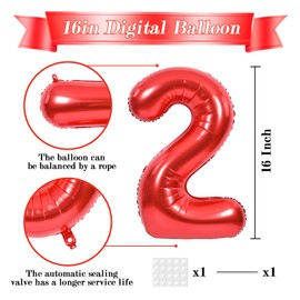 TONIFUL Number Balloons 16 Inch Red 0-9 Number Mylar Foil Balloons 10 Pcs Custom digitalal Balloons for Birthday Party Engagement Graduations Anniversary Baby Shower Decorations Party Supplies