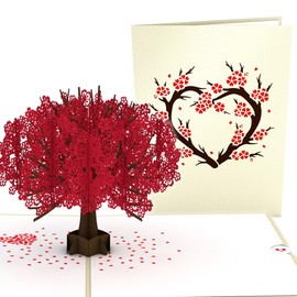 Lovepop® Red Cherry Blossom Tree 3D Pop Up Card - Valentine's Day, Birthday, Mother, Father, Year or Wedding Anniversary, Handmade 3D Greeting Card with Pocket and Envelope