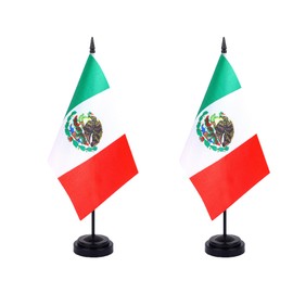WXTWK 2 Pack Mexico Flag Mexico Deluxe Desk Flag Set - Mini Small Mexican Table Office Flags with Black 12" Solid Pole Stand Base Classroom Meeting Desktop Decorations