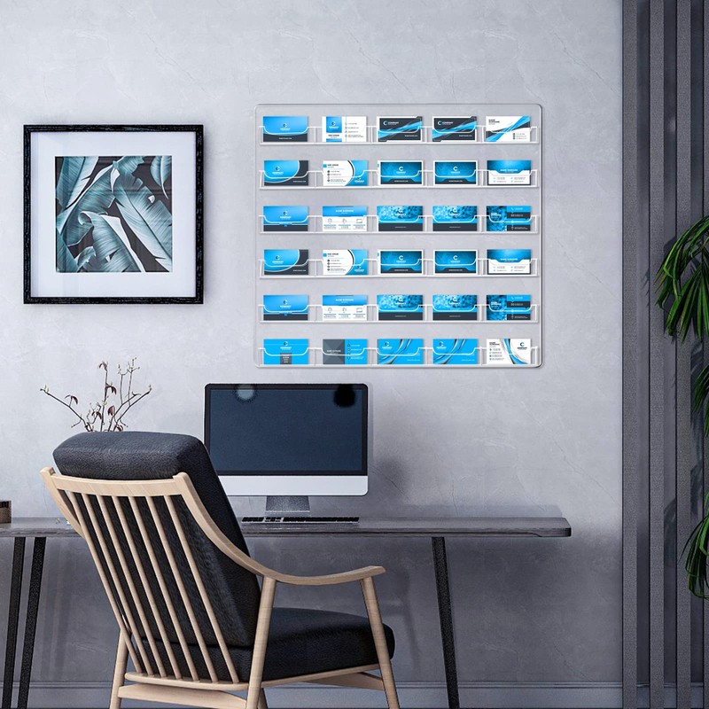 Hillban Acrylic Business Card Holder Wall Mount Clear Sticker Display