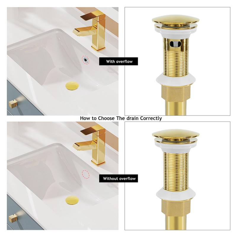 Rackickyer Bathroom Sink Drain, 2 Pack Gold Drain Stopper with