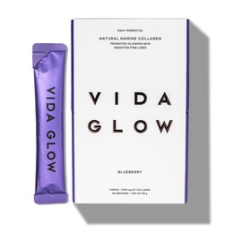 Vida Glow - Natural Hydrolyzed Marine Collagen Sachets | Promotes Glowing Skin + Smoothes Fine Lines (Blueberry, 30 Sachets) …