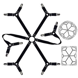 Cooklaza Bed Sheet Tensioner, Elastic, Adjustable Bed Sheet Fasteners, Bed Sheet Fasteners for All-Round and Square Mattresses (Black)