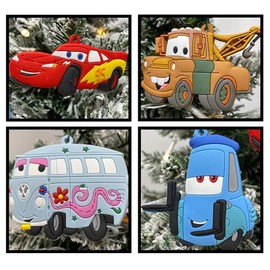Generic Cars Christmas Ornaments 4 Piece Set. Featuring Tow Matter, Luigi, McQueen, and Fillmore.