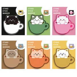 Sticky Notes, 6 Pack Cartoon Teacup Cat Sticky Notes, Cute Note Pads Office School Stationary Supplies (180 Sheets)