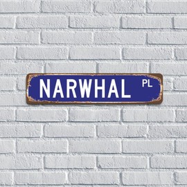 Custom Tin Signs Narwhal Signs Pet Name Custom Street Metal Tin Sign for Bedroom Men Dorm Wall Decorations 4x18 Inch