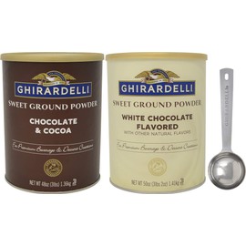 Ghirardelli - Sweet Ground Chocolate & Cocoa Gourmet Powder 3 lbs & Sweet Ground White Chocolate Gourmet Flavored Powder 3.12 lb with Ghirardelli Stamped Barista Spoon