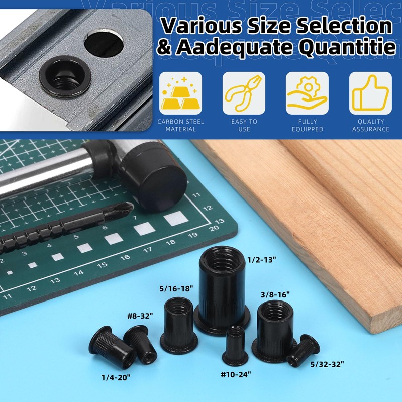 Glarks 100Pcs 5/16”-18UNC Rivet Nuts Kit Black Zinc Plated Carbon