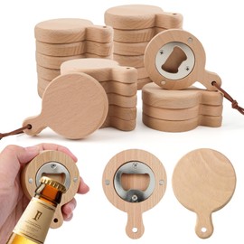 24 Pcs Magnetic Bottle Openers, Bulk Fridge Bamboo Wooden Beer Opener with Lanyard, 2.5" Magnet Refrigerator Sticker Gift for DIY Decoration, Beer Lover, Wedding, Bar, Party