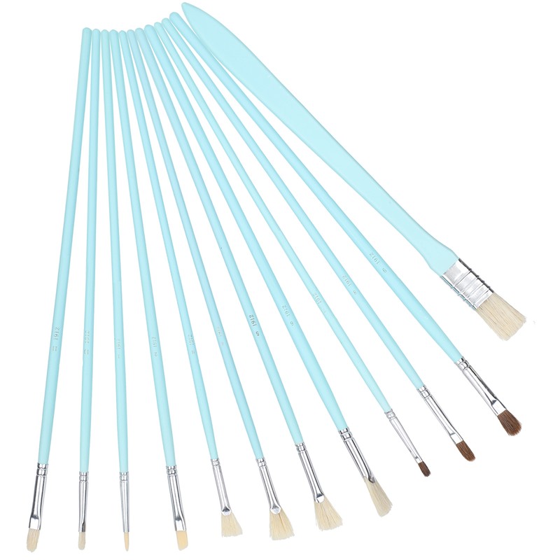 12Pcs Art Paint Brushes Drawing Fan Shaped Artist Brush Long