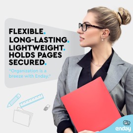 Plastic Folders with Pockets and Prongs Red - Two Pocket Folder with Brads - 3 Prong Folders with Pockets for Letter Size Sheets, Also Available in Blue, Green, Purple, Pink, and Grey, 1 Pc –by Enday