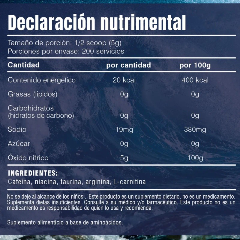 Óxido Nítrico Polvo Kraken 1kg Pre Entreno 200 Servicios Limón