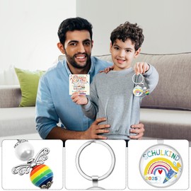 Einschulung Geschenk Jungen mit Schutzengel Schlüsselanhänger Kinder Schulkind 2025 Junge Armband Schultüte Füllung Glücksbringer Schulanfang Mutter Tochter Armband Dino Geschenke Zur Einschulung