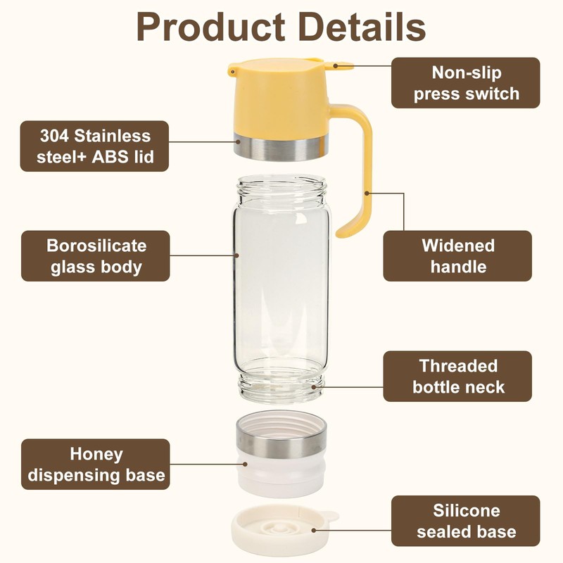 YIK TUNG 2 Pack 12 Oz Glass Honey Dispenser Pot